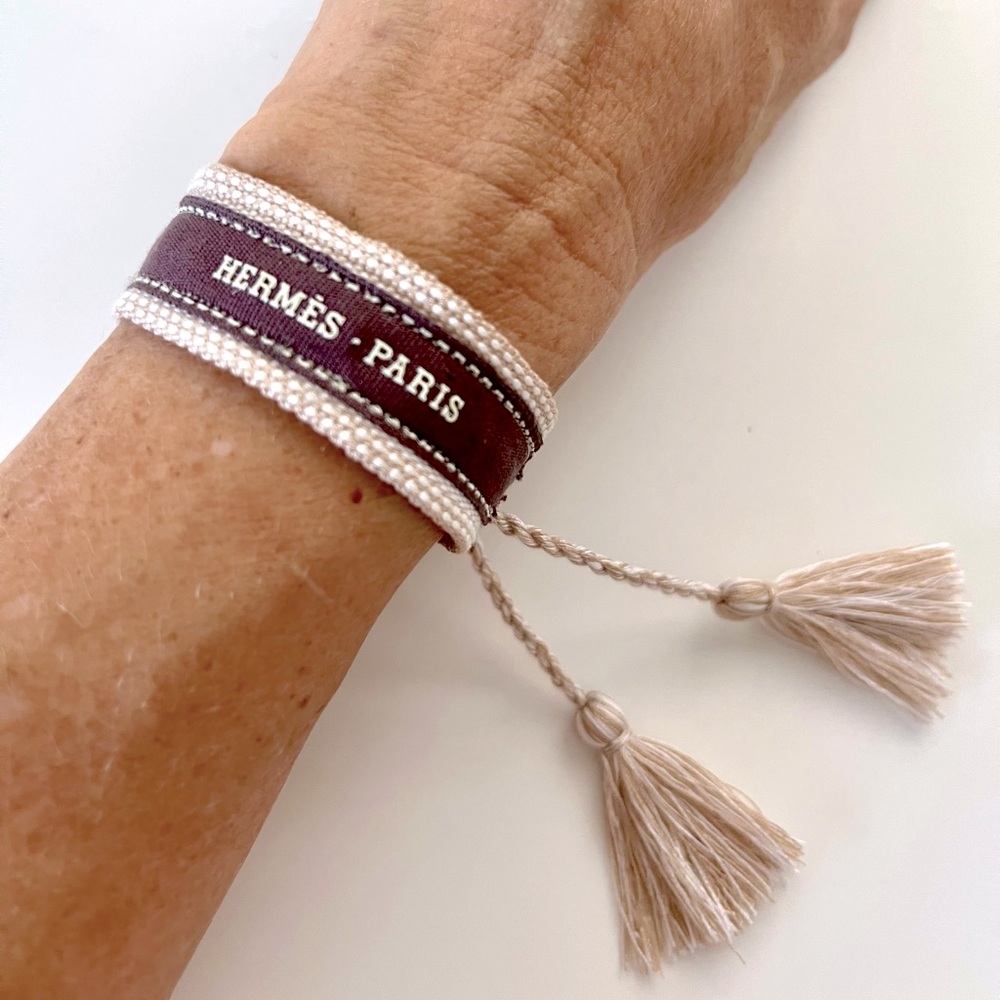 HERMÈS genuine ribbon bracelet handcrafted in USA, adjustable tasseled bracelet